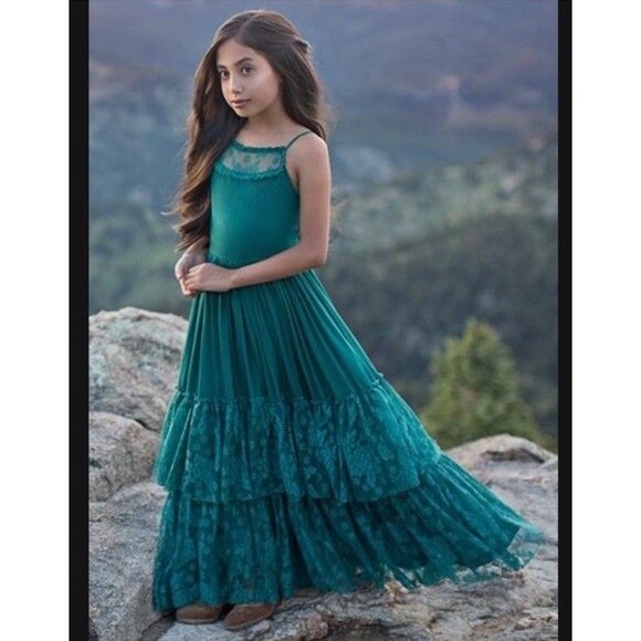 Joyfolie Mia Joy CATRIN DRESS Blue Size 12 Girls Tiered Lace Ruffle Photoshoot - Picture 2 of 6